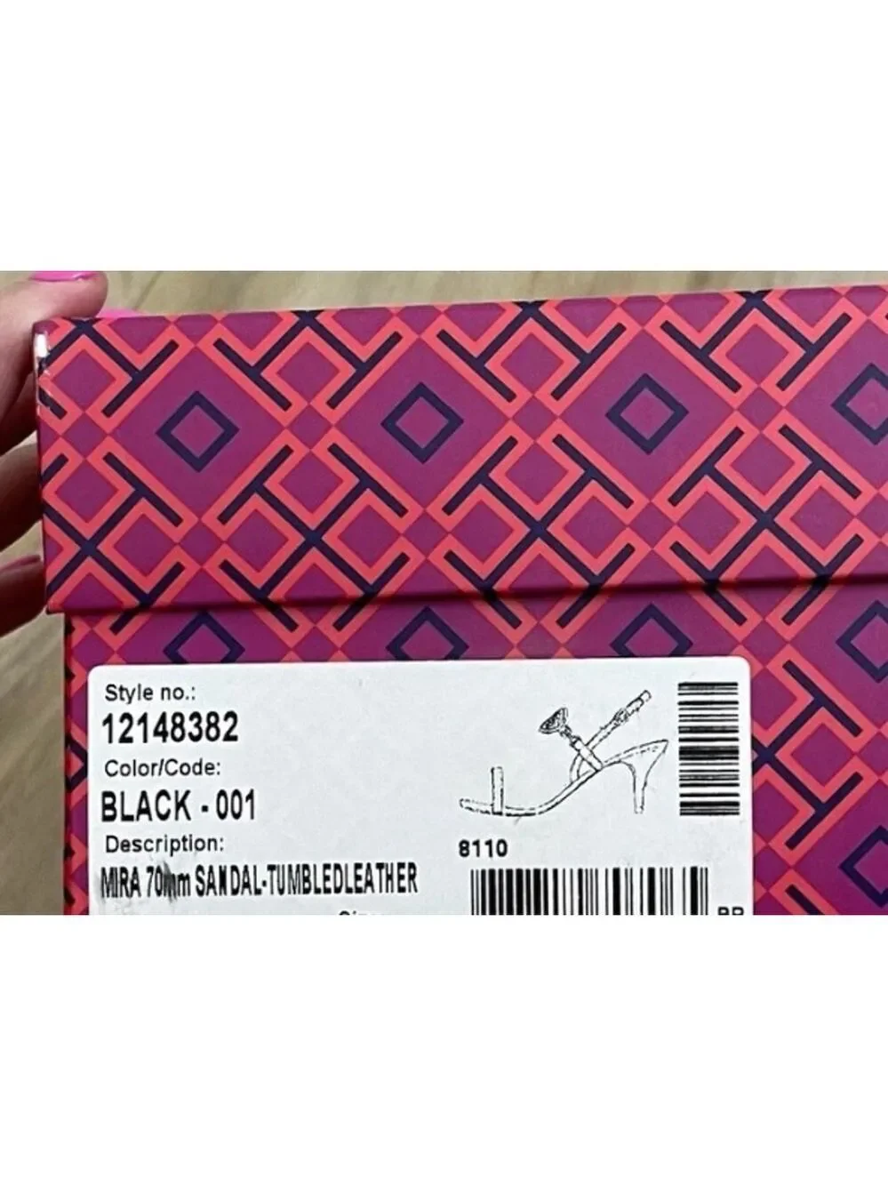 New Tory Burch Black Gold Mira 70mm Tumbled Leather Sandals 9.5